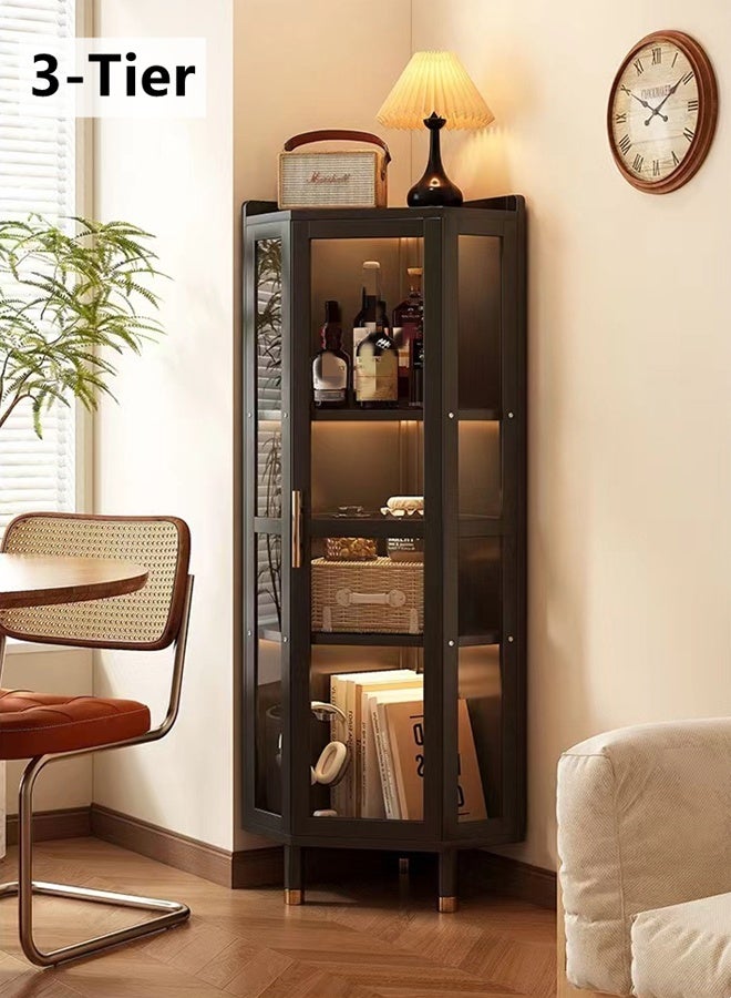 Kutis 3-Tier Creative Display Shelf Corner Shelf Display Shelf Bookshelf Bookcase Storage Shelf With Doors Acrylic  Bamboo For Living Room Bedroom Office Study 34 X 34 X 125 cm - Image 1